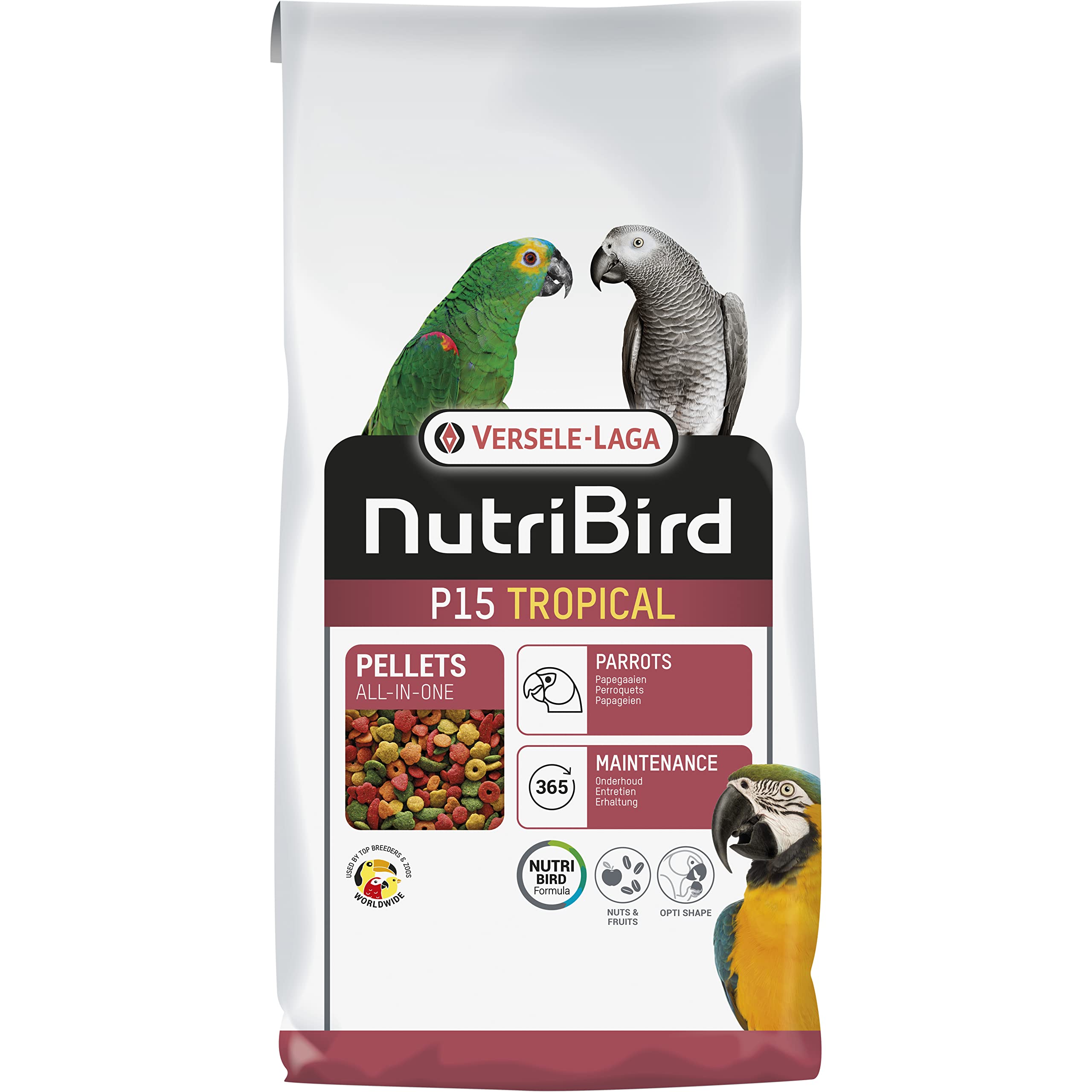 VERSELE-LAGA - NutriBird P15 Original - Granulado extrusionado - Alimento de Mantenimiento para Loros - Monocolor - 10kg