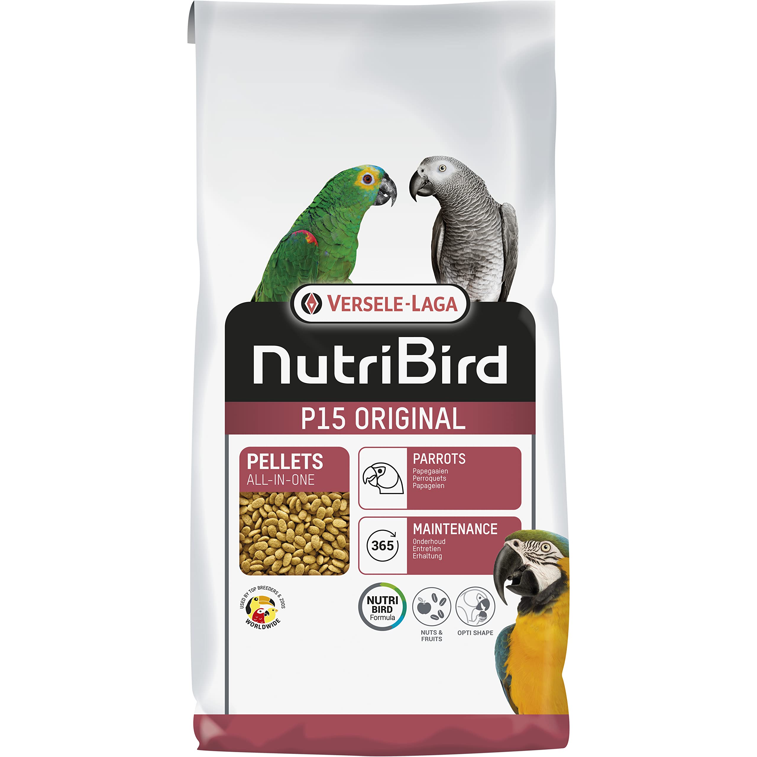 VERSELE-LAGA - NutriBird P15 Original - Granulado extrusionado - Alimento de Mantenimiento para Loros - Monocolor - 10kg